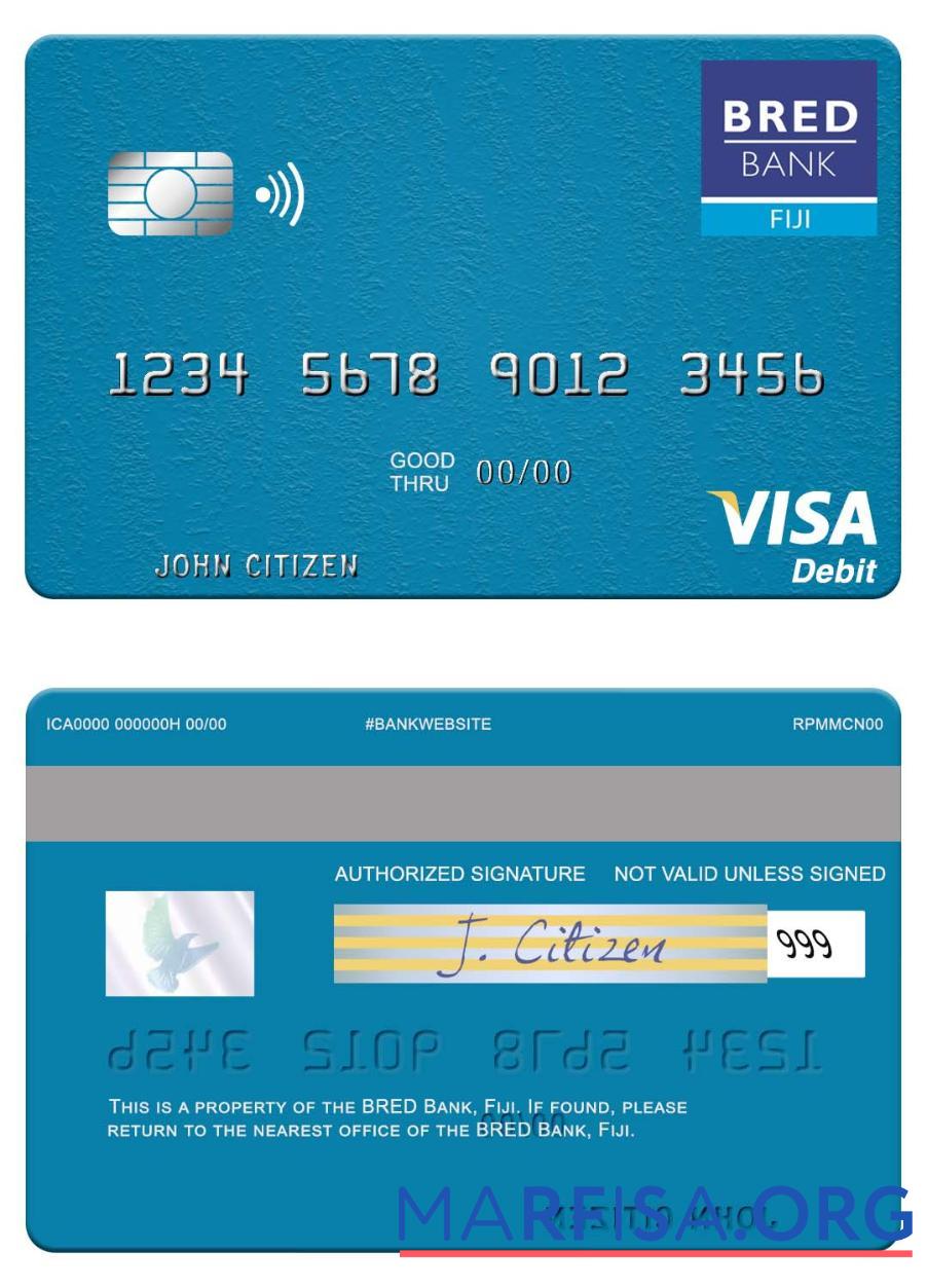 Printable Fiji BRED Bank visa debit card template